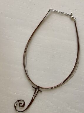 Women's Brown Initial 'J' Pendant Necklace with Rhinestones